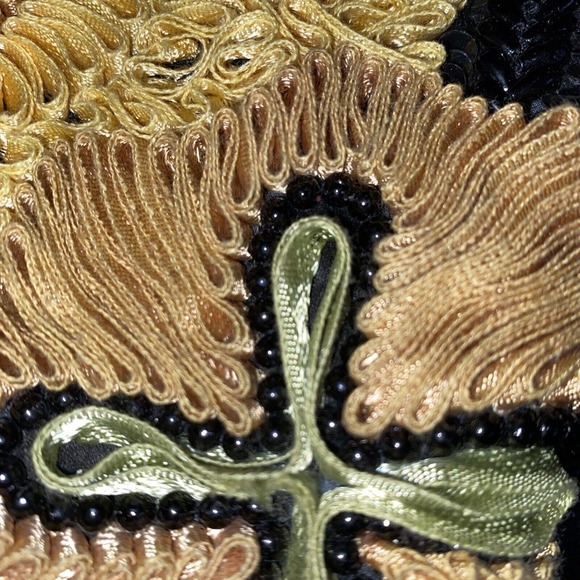 Silk Cocktail Jacket Life & Style Broquet Sequin Beaded Black Gold Olive Med - Picture 4 of 16